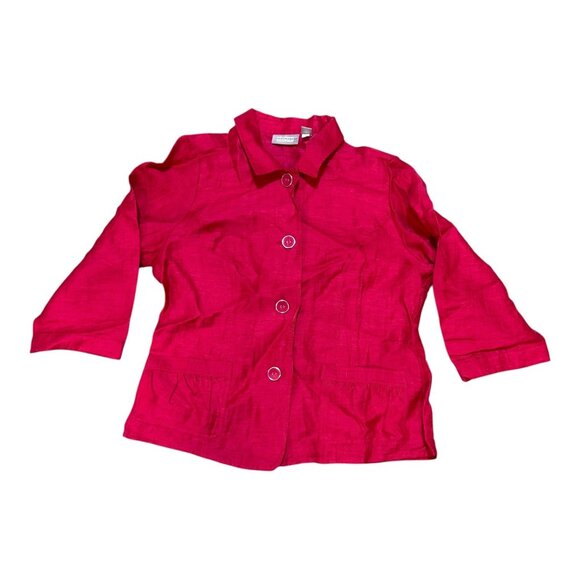 Chicos Womens Red Button-Up Jacket Size 1 Linen Blend 3/4 Sleeves Blouse Top - Picture 1 of 5